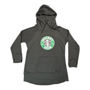 New Era Hockey Mom Hoodie Womens M Gray Pullover (Coffee) Sweatshirt Thumbholes